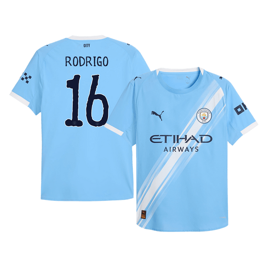 Maillot domicile de Manchester City, version joueur, RODRIGO n° 16, bleu, saison 2025/26 - Coupe du Monde des Clubs