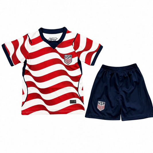 Equipación de Fútbol para Niños de la Selección Masculina de EE. UU. (Camiseta+Pantalón Corto) 2026