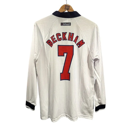 Maillot de football rétro domicile à manches longues Beckham #7 Angleterre 1998
