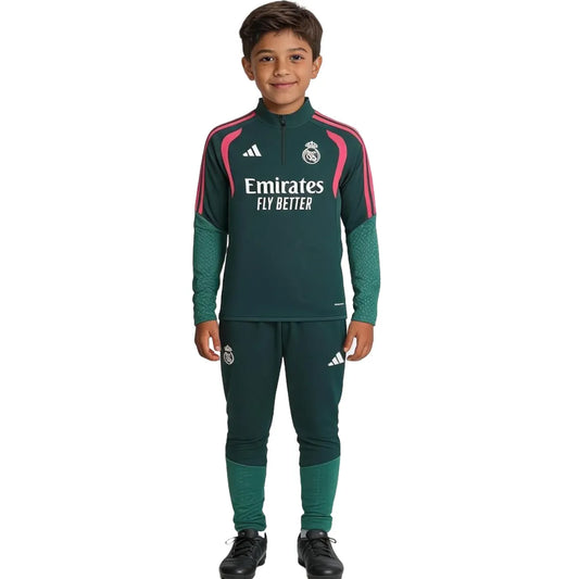 Kid's Real Madrid 1/4 Zip Tracksuit 2026/27 Green