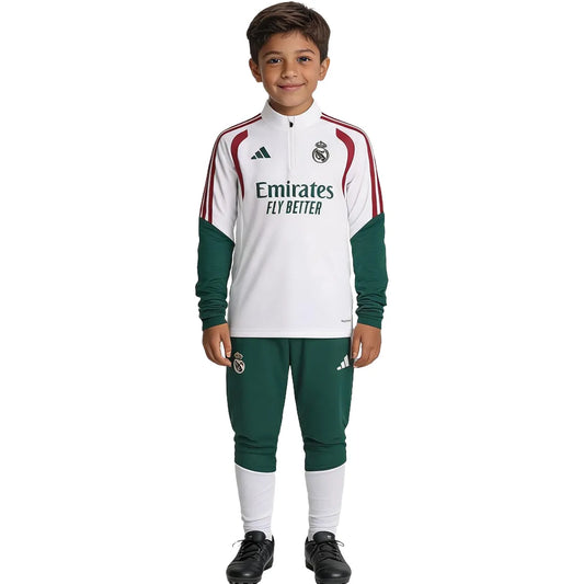Kid's Real Madrid 1/4 Zip Tracksuit 2026/27 White