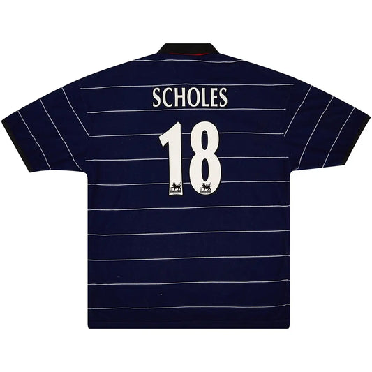 Camiseta de fútbol retro de visitante del Manchester United 1999/00 de Scholes #18
