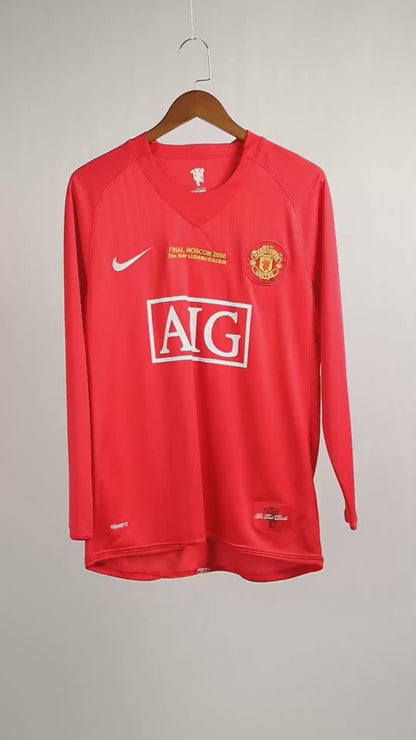 Maillot de football rétro à manches longues domicile de Manchester United pour la finale de la Ligue des champions 2007/08