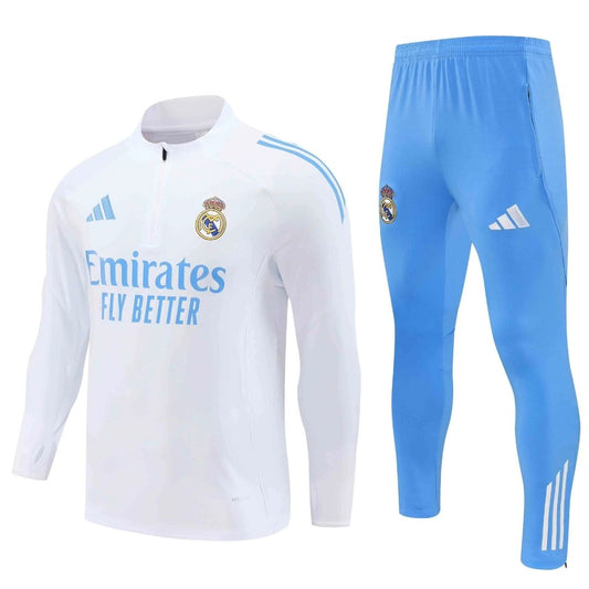 Real Madrid 1/4 Zip Tracksuit 2025/26 White & Blue