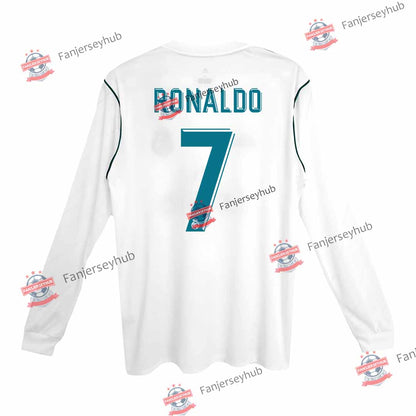 RONALDO #7 Los Blancos 2017/18 Home Long Sleeve Retro Soccer Jersey