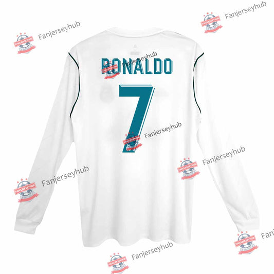 RONALDO #7 Los Blancos 2017/18 Home Long Sleeve Retro Soccer Jersey